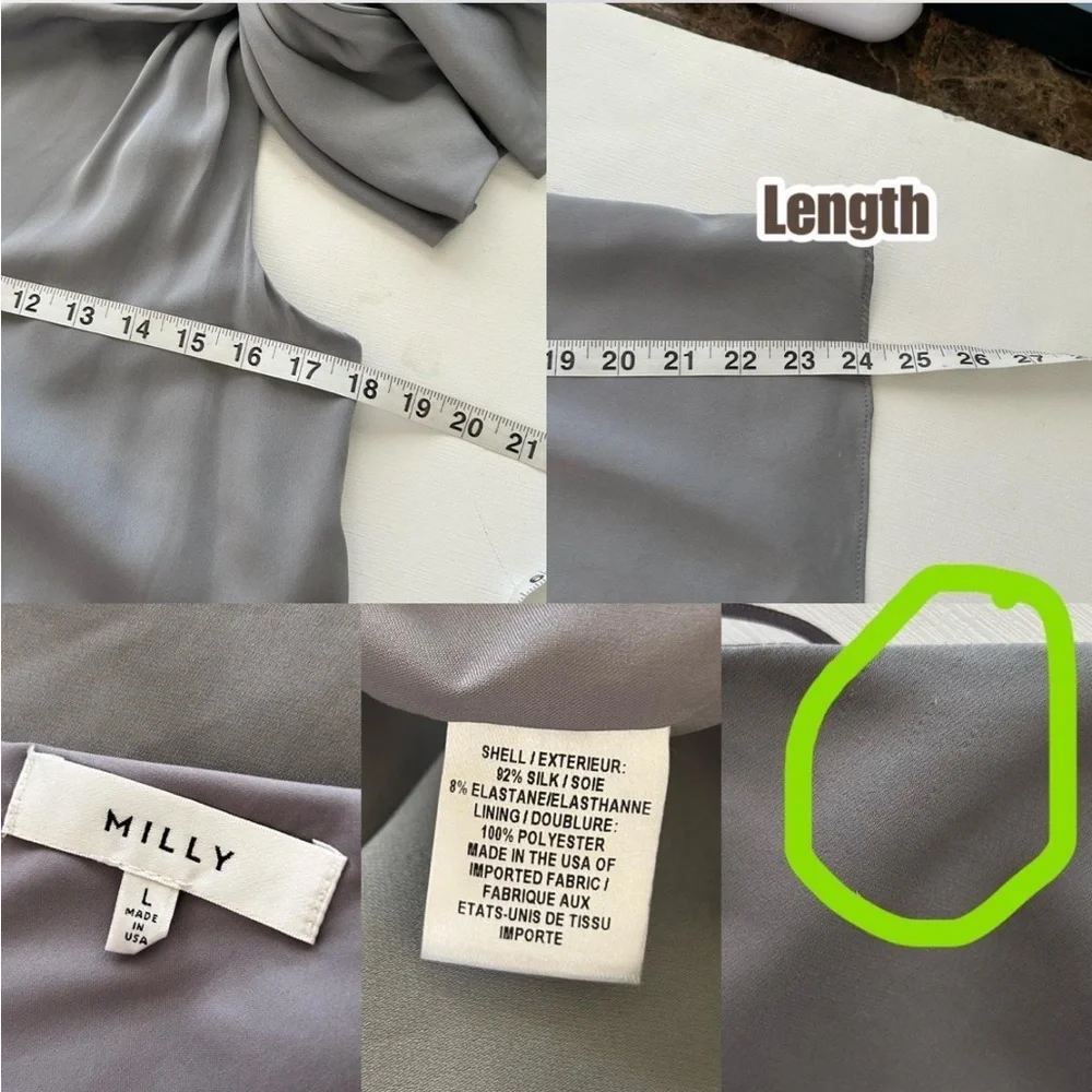 Milly Cindy One-Shoulder Stretch Silk Top in gray size Large. - Picture 8 of 14